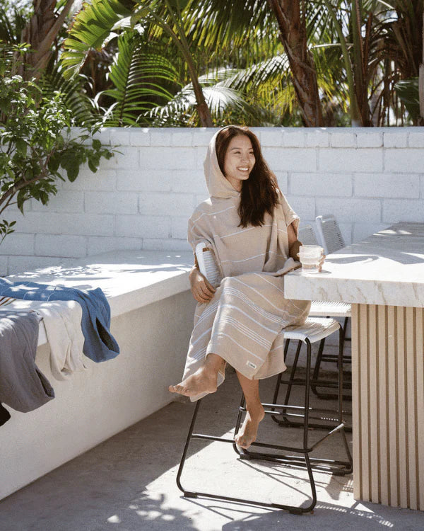 Classic Stripe Hooded Poncho - Sand