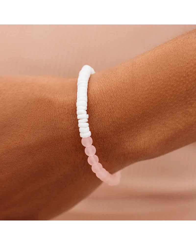 Puka Shell & Frosted Bead Bracelet - Pink
