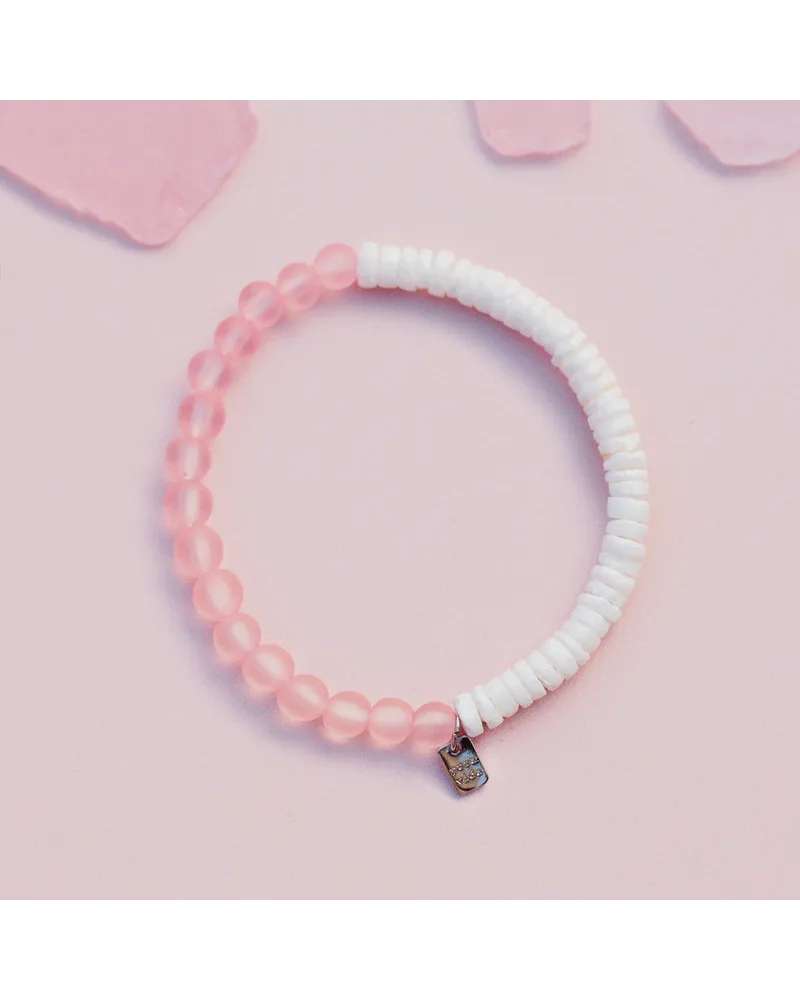Puka Shell & Frosted Bead Bracelet - Pink