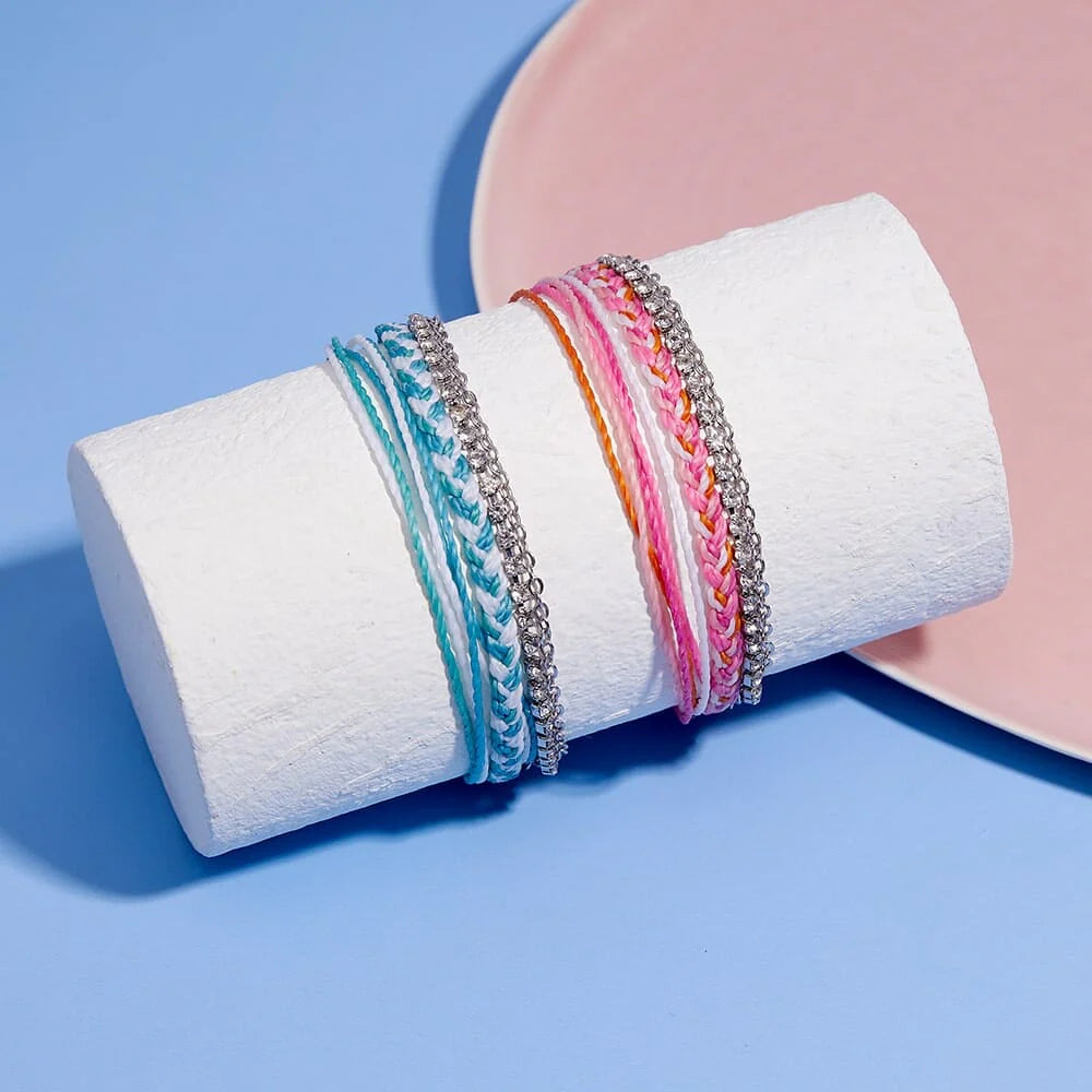 Laguna String And Chain Silver Bracelet - Daiquiri