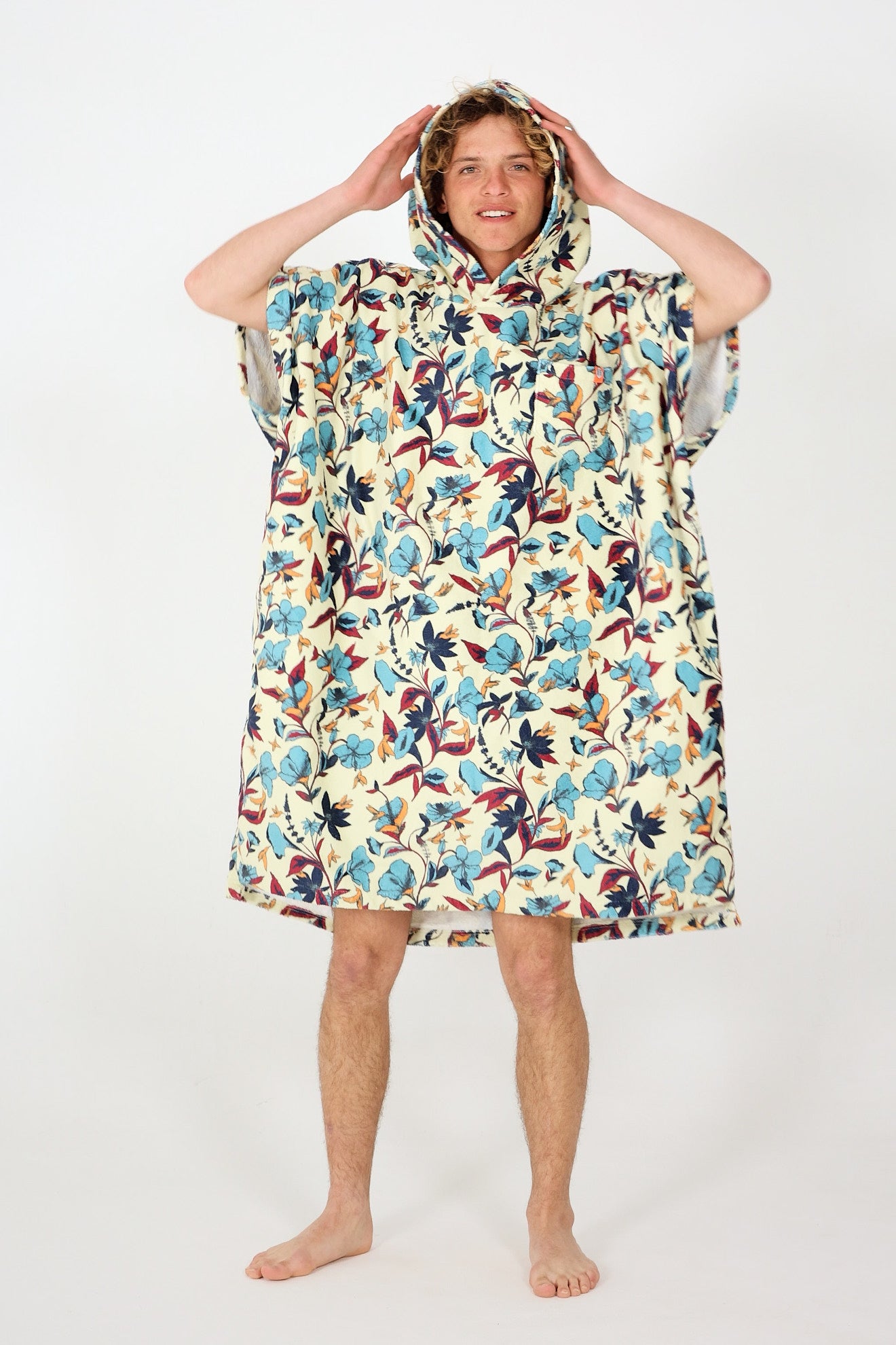 All Over Poncho Humming Birds - Almond