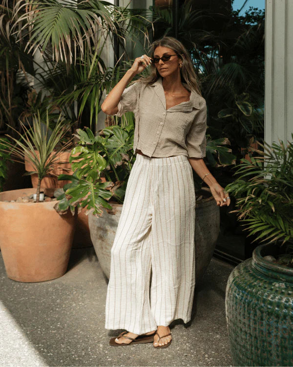 Sagar Gauze Crop Shirt - Hosen Set - S / M