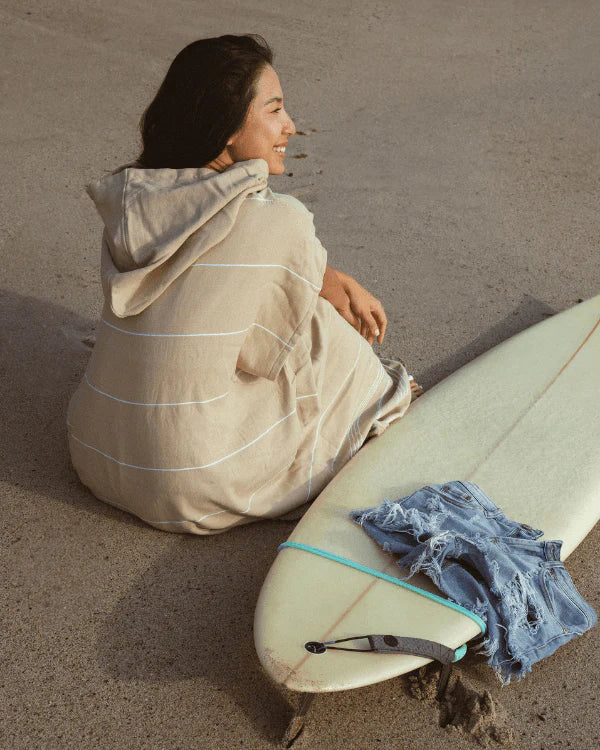 Classic Stripe Hooded Poncho - Sand