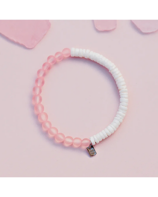 Puka Shell & Frosted Bead Bracelet - Pink