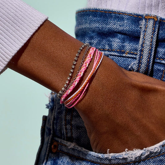 Laguna String And Chain Silver Bracelet - Daiquiri