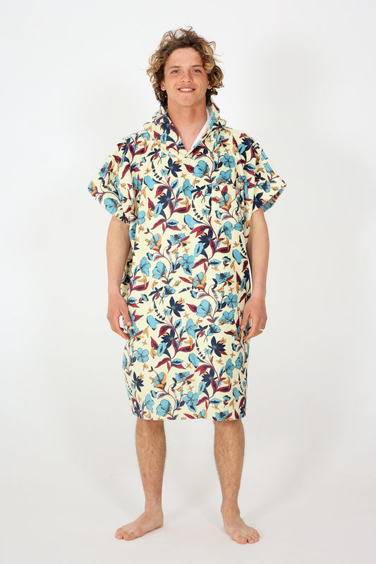 All Over Poncho Humming Birds - Almond
