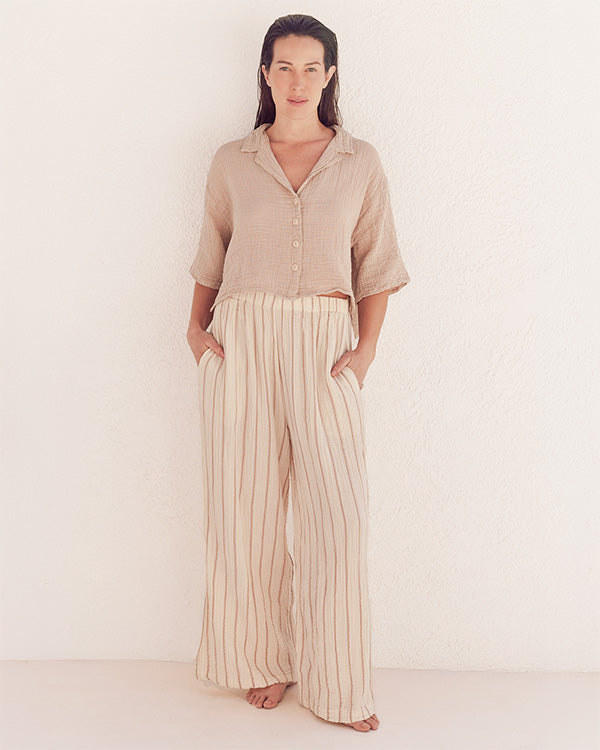 Sagar Gauze Crop Shirt - Hosen Set - S / M