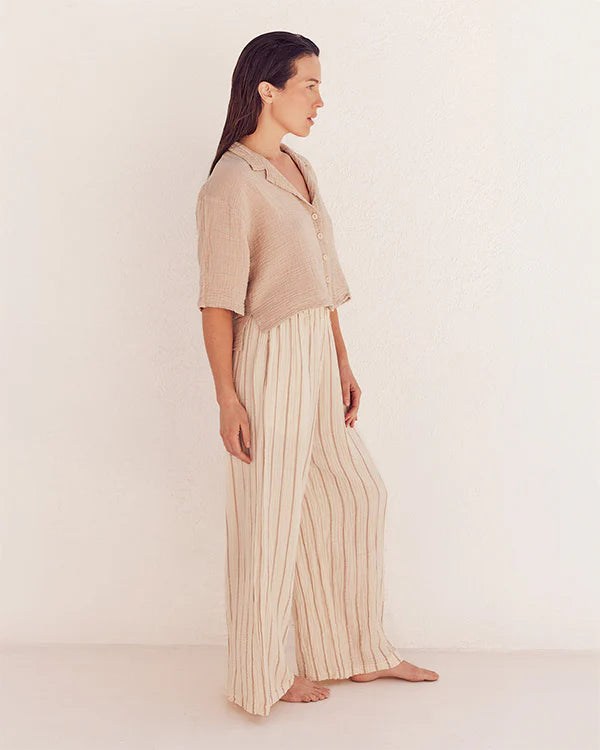 Sagar Gauze Crop Shirt - Hosen Set - S / M