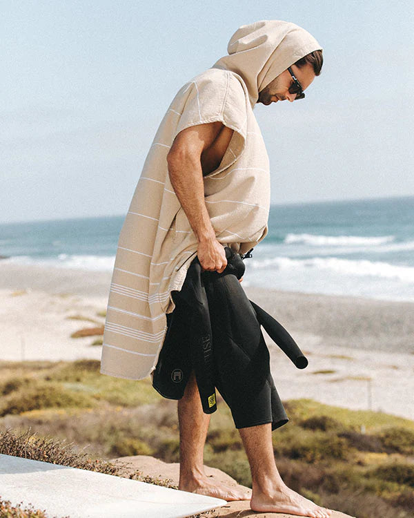 Classic Stripe Hooded Poncho - Sand