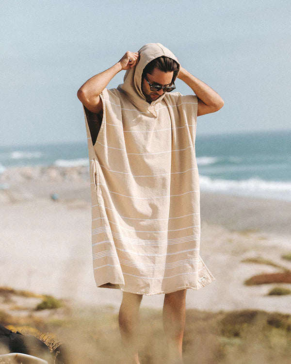 Classic Stripe Hooded Poncho - Sand
